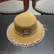 CHANEL 26S LACE & FLORAL TRIM STRAW HAT 337937