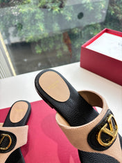 VLTN THONG SANDALS 25S IN BLACK MIX BEIGE LAMBSKIN WITH GOLD HARDWARE