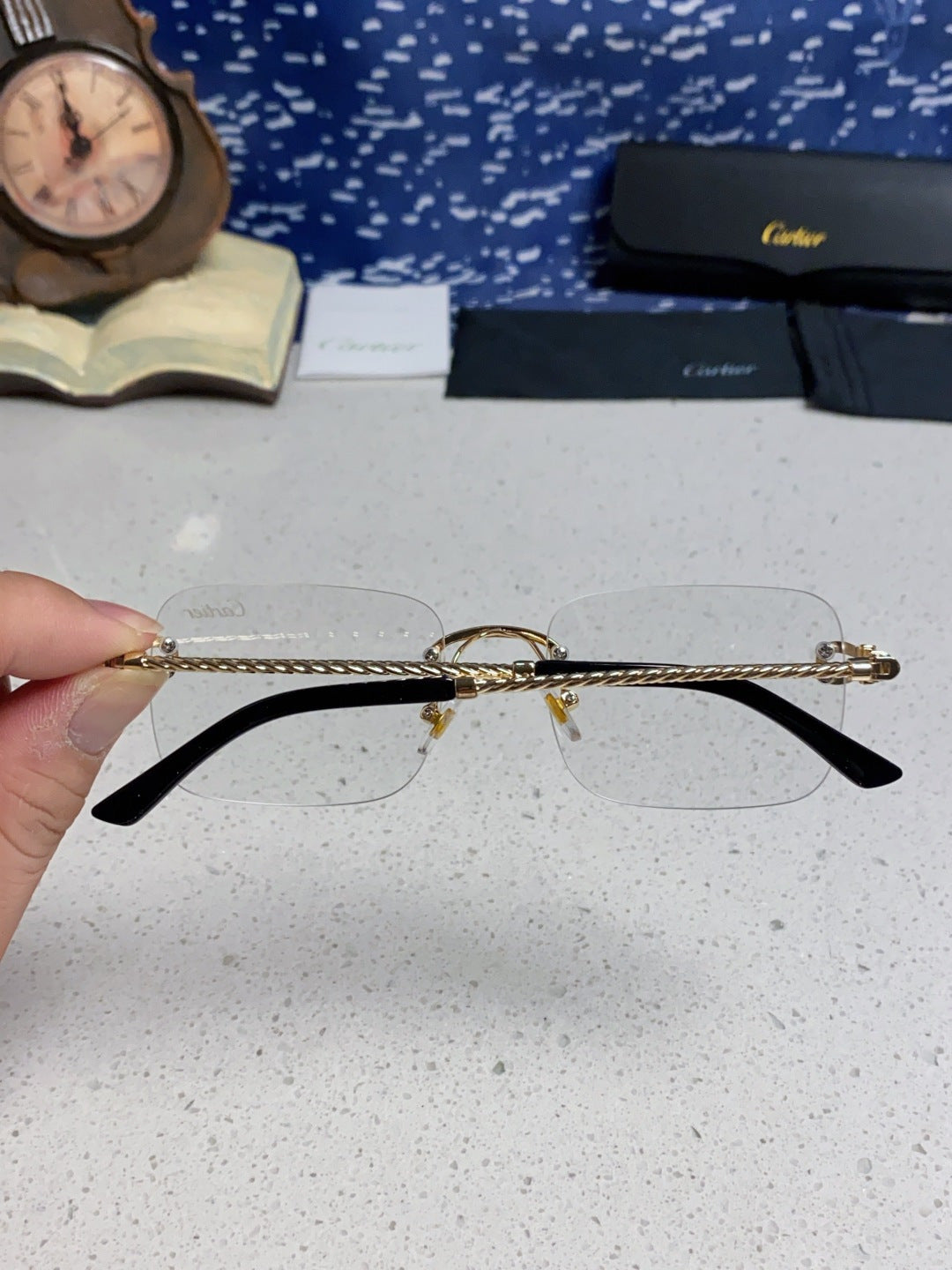 CARTIER 26S RIMLESS RECTANGULAR FRAME IN METAL 434045