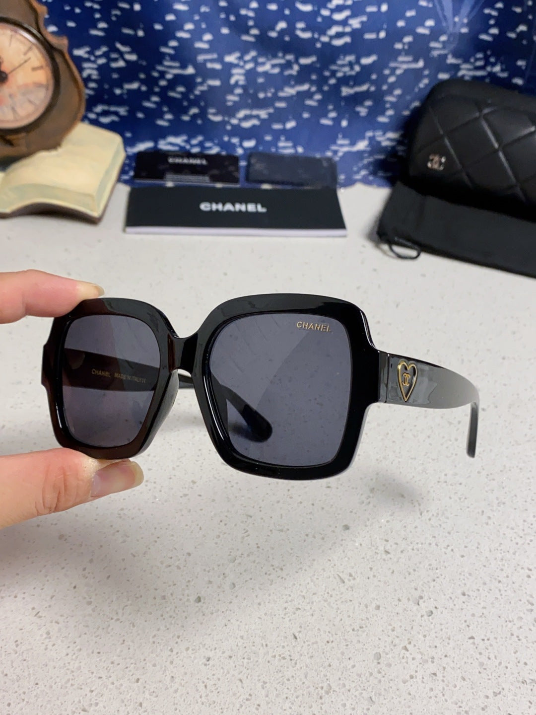 CHANEL 26S OVERSIZED BLACK SQUARE FRAME IN BLACK ACETATE 404755