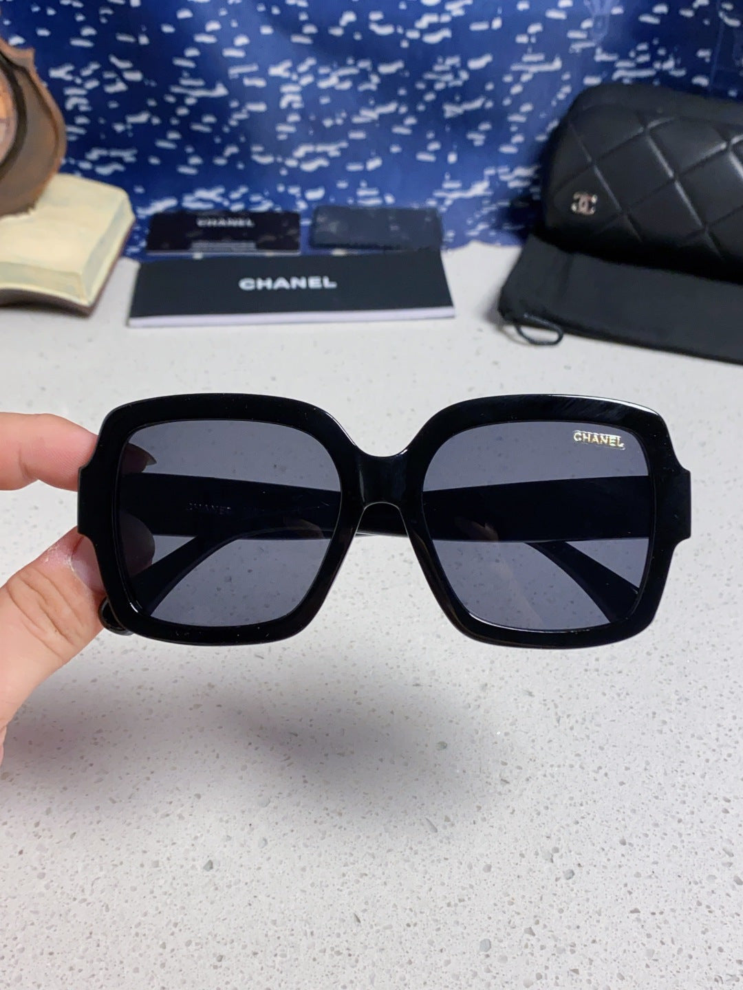 CHANEL 26S OVERSIZED BLACK SQUARE FRAME IN BLACK ACETATE 404755