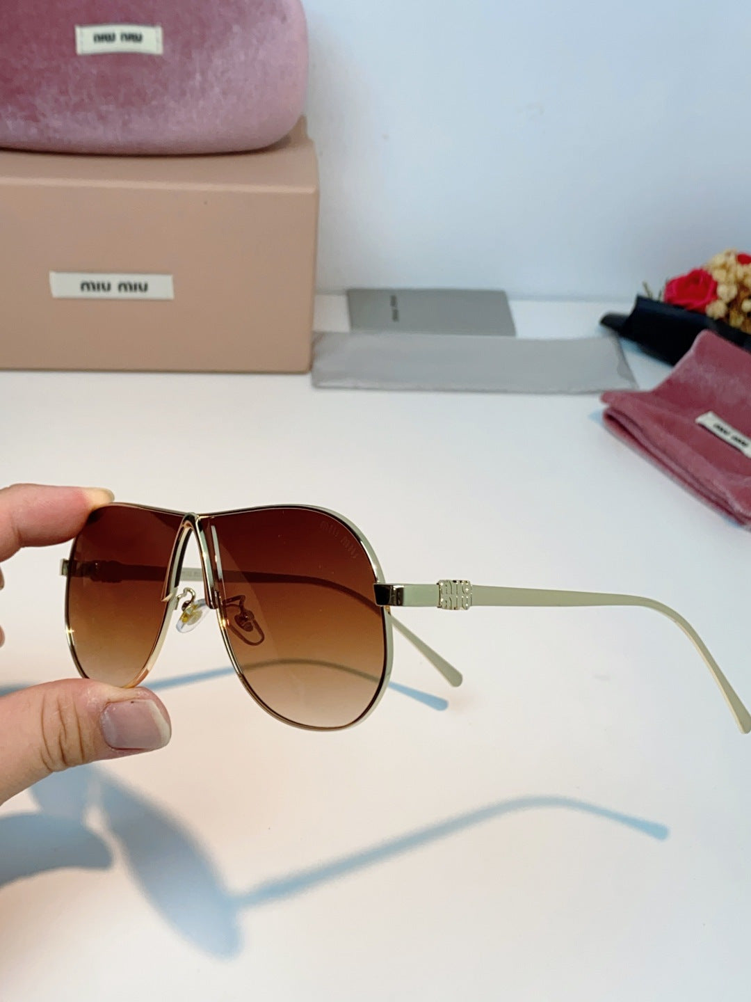 MIUMIU 26S OVAL FRAMEAVIATOR FRAME IN METAL 424523