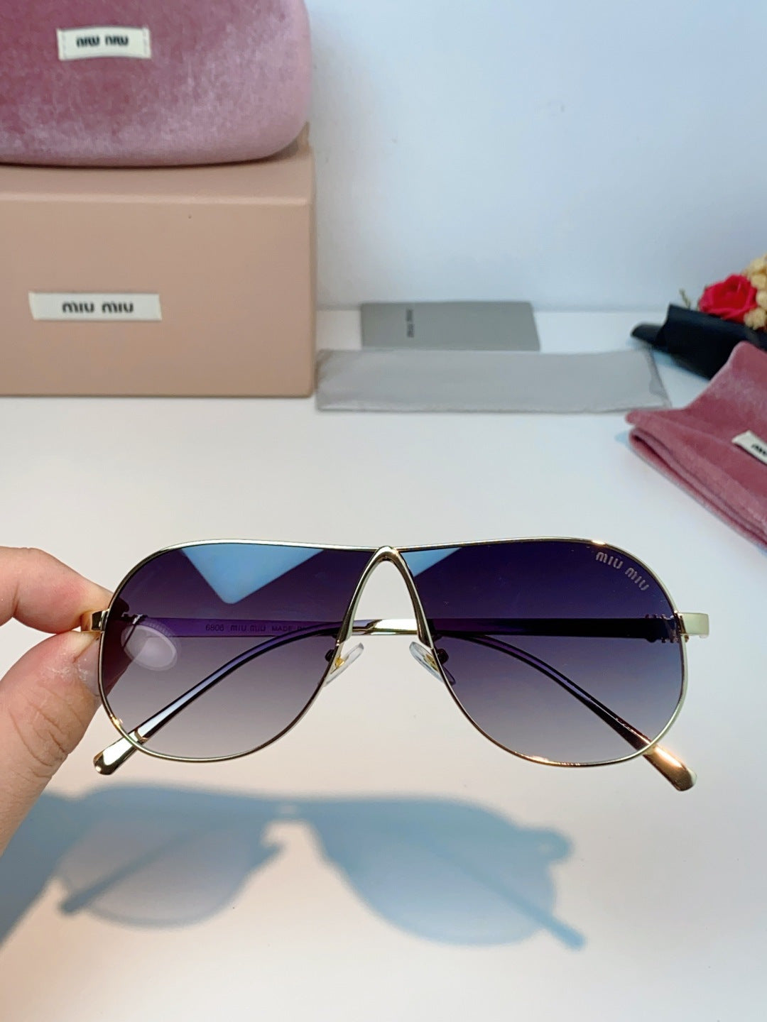 MIUMIU 26S OVAL FRAMEAVIATOR FRAME IN METAL 424524