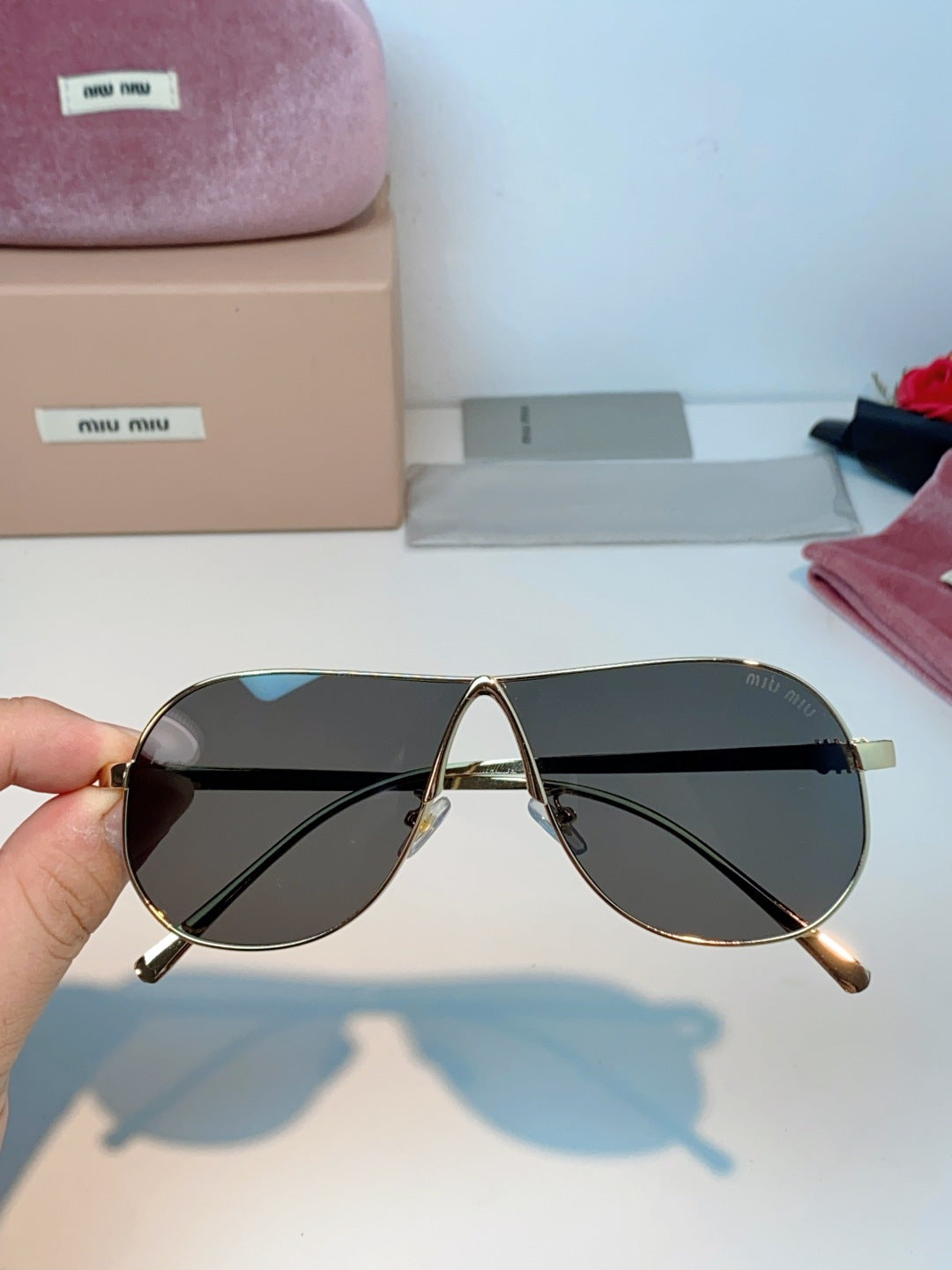 MIUMIU 26S OVAL FRAMEAVIATOR FRAME IN METAL 424525