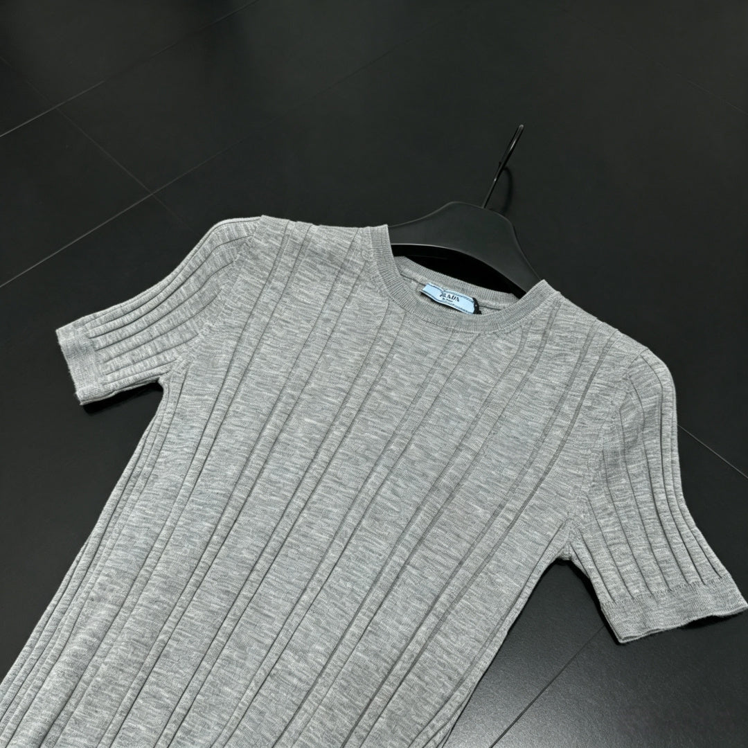 PRADA 26S SHORT-SLEEVE RIBBED KNIT TOP 1149