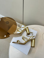 HIGH HEEL 25S SANDALS 85MM IN SHINY GOLD CALFSKIN RHINESTONES STRAP