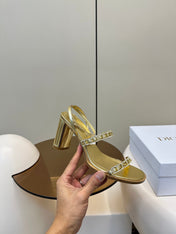 HIGH HEEL 25S SANDALS 85MM IN SHINY GOLD CALFSKIN RHINESTONES STRAP