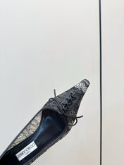 JIMMY CHOO 26S LACE-UP HEELS IN BLACK LACE AND LAMBSKIN