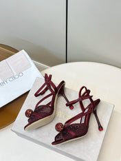 JIMMY CHOO 26S  HEELED SANDALS 100 MM IN DARK RED CRYSTAL EMBELLISHMENT