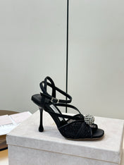 JIMMY CHOO 26S HEELED SANDALS 100 MM IN BLACK CRYSTAL EMBELLISHMENT
