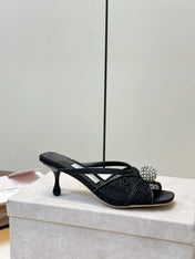 JIMMY CHOO 26S SACORA MULE 80 MM IN BLACK CRYSTAL EMBELLISHMENT