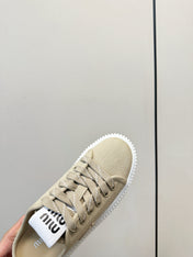 MIUMIU 26S SNEAKER MULES IN BEIGE CANVAS