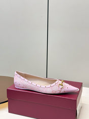 GUCCI 26S STUD BALLET FLATS IN LIGHT PINK CANVAS AND CALFSKIN