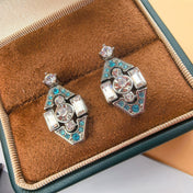MIUMIU 26S GEOMETRIC CRYSTAL EMBELLISHED DROP EARRINGS IN SILVER TONE METAL 619178