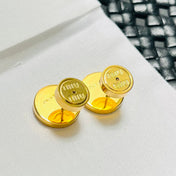 MIUMIU 26S ROUND LOGO STUD EARRINGS IN BROWN ENAMEL AND GOLD TONE METAL 626876