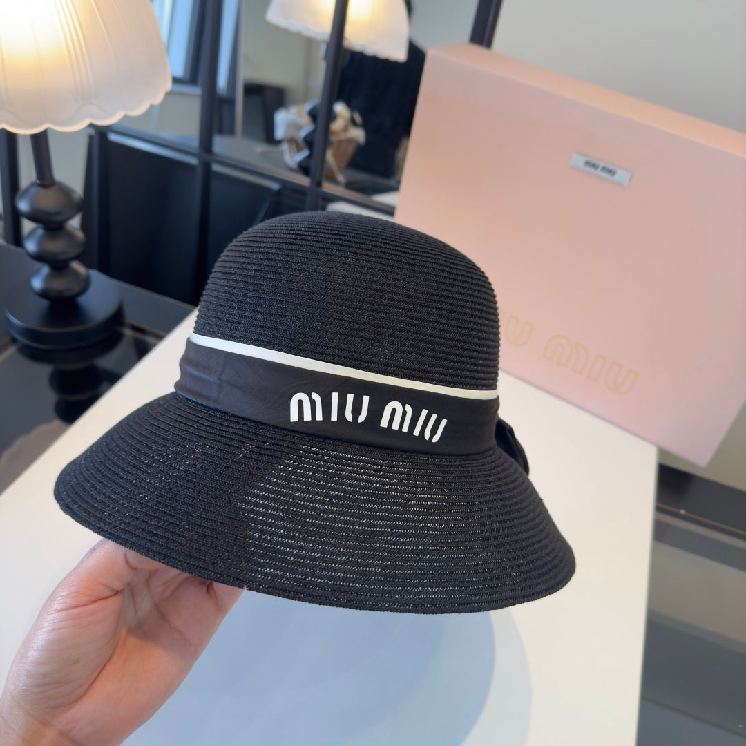 MIUMIU BLACK STRAW BUCKET HAT STYLE 51
