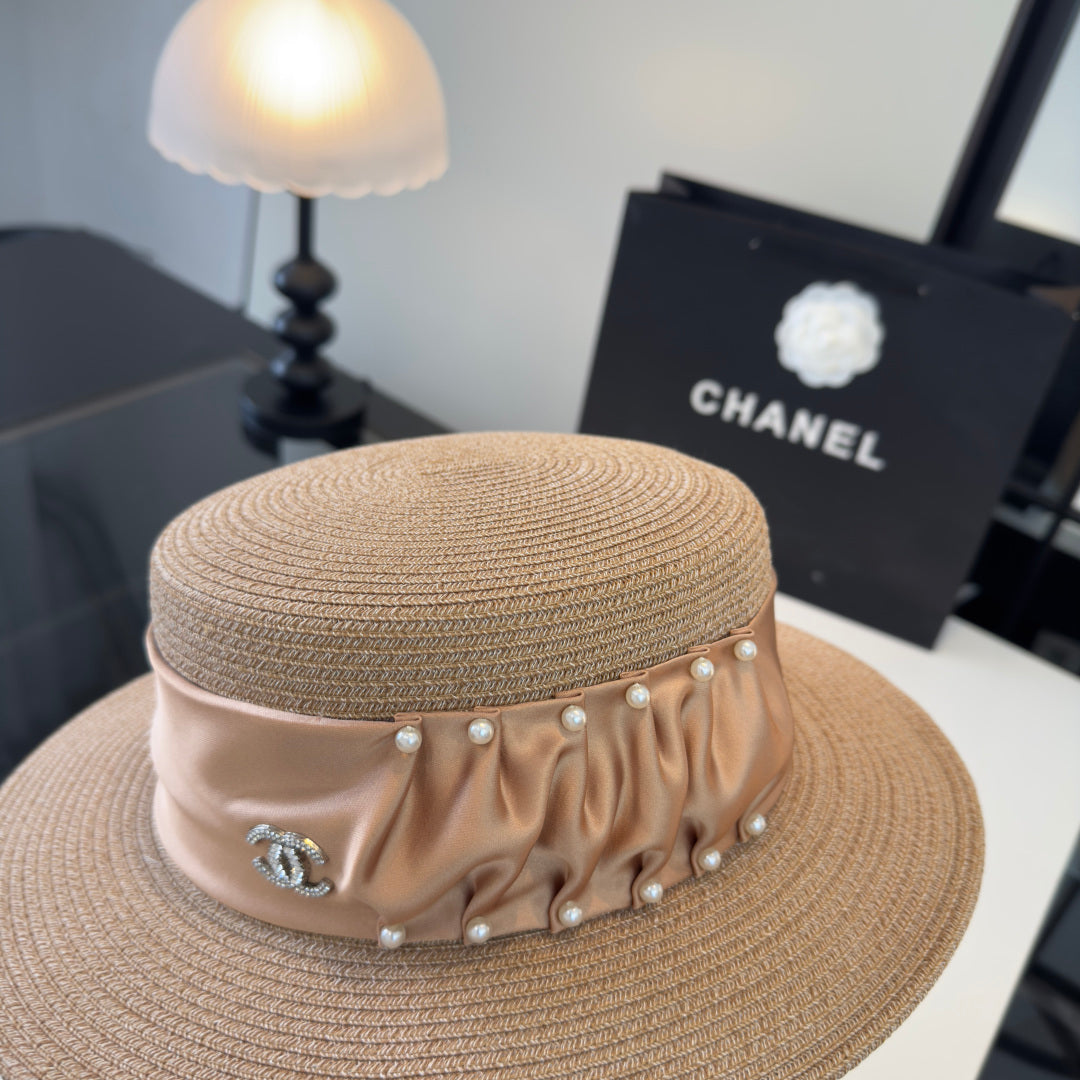 CHANEL 26S RIBBON-EMBELLISHED STRAW BOATER HAT 335892