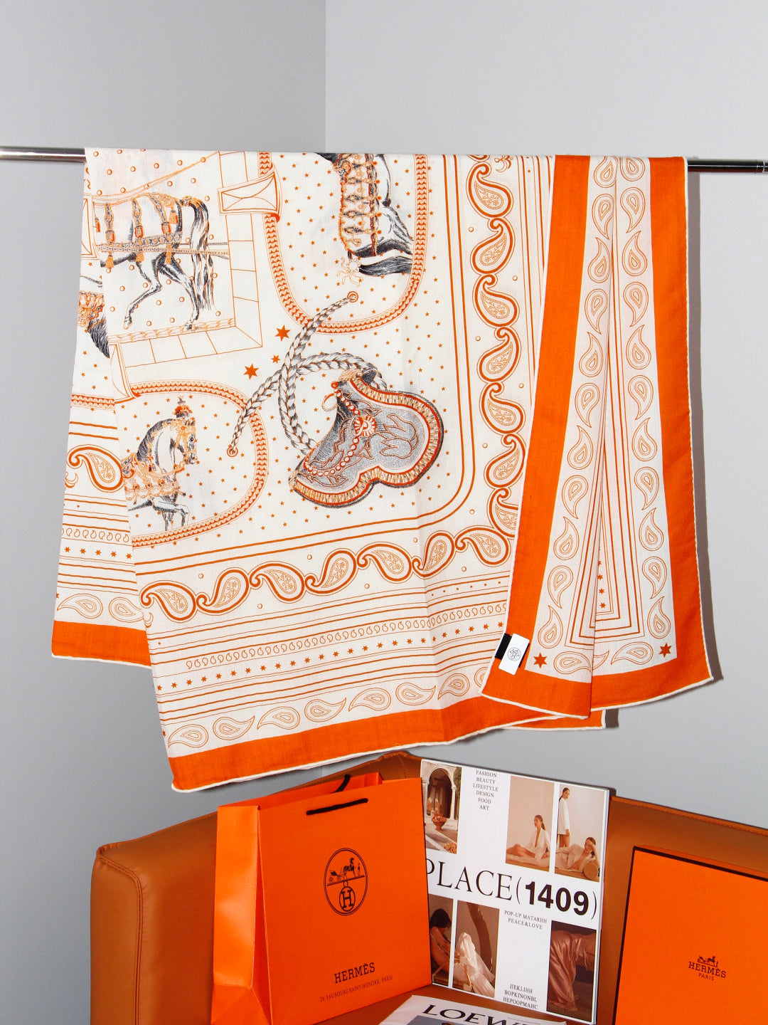 HERMES 26S SCARF 135 IN SILK AND CASHMERE 498486