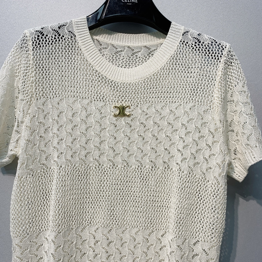 CELINE 26S LOGO SHORT SLEEVE KNITTED TOP 178