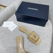 CHANEL 26S FLAT SLIDES IN BEIGE SUEDE