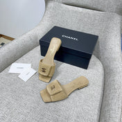 CHANEL 26S FLAT SLIDES IN BEIGE SUEDE