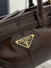 PRADA 25S BONNIE MINI HANDBAG 23 IN DARK BROWN CALFSKIN GOLD HARDWARE