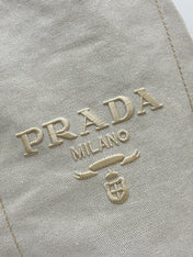 PRADA 25S DRAWSTRING BACKPACK 55 IN BEIGE CANVAS LINEN SILVER HARDWRE