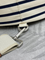 PRADA 25S DRAWSTRING BACKPACK 55 IN HORIZONTAL STRIPES CANVAS SILVER HARDWRE