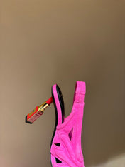 BALMAIN 26S SLINGBACK HEELS 100 MM IN DARK PINK SUEDE