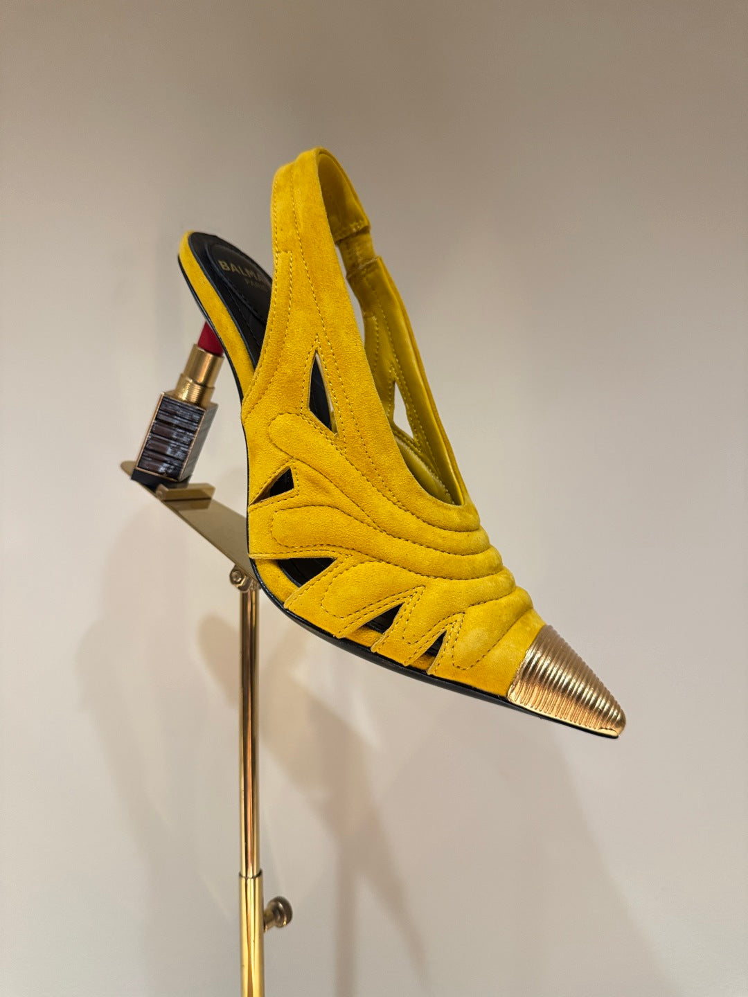 BALMAIN 26S SLINGBACK HEELS 100 MM IN SUNFLOWER YELLOW SUEDE