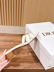DIOR 26S MID HEEL SANDALS IN WHITE CALFSKIN MULTI STRAP GOLD HARDWARE