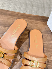 DIOR 26S MULTI STRAP SLIDE SANDALS IN CARAMEL BROWN CALFSKIN GOLD BUCKLE
