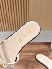 DIOR 26S MULTI STRAP SLIDE SANDALS IN BEIGE CALFSKIN GOLD BUCKLE