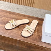 DIOR 26S MULTI STRAP SLIDE SANDALS IN BEIGE CALFSKIN GOLD BUCKLE
