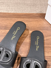 DIOR 26S SLIDE SANDALS IN BLACK CALFSKIN CD LOGO