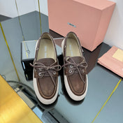 BOAT SHOES IN BROWN CALFSKIN AND BEIGE CANVAS