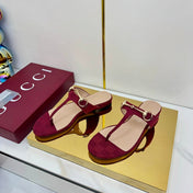 GG THONG SANDALS 25S IN RED LAMBSKIN MIX CANVAS WITH GOLD HARDWARE