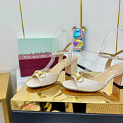 GG HEELED SANDALS 25S 65 MM IN CREAM WHITE LAMBSKIN WITH GOLD HARDWARE