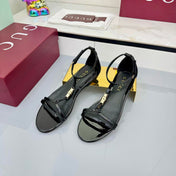 GG THONG SANDALS 25S IN BLACK LAMBSKIN WITH GOLD HARDWARE