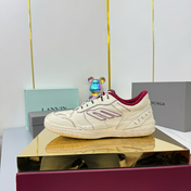BALENCIAGA 25S SNEAKERS IN CREAM WHITE MIX RED LEATHER