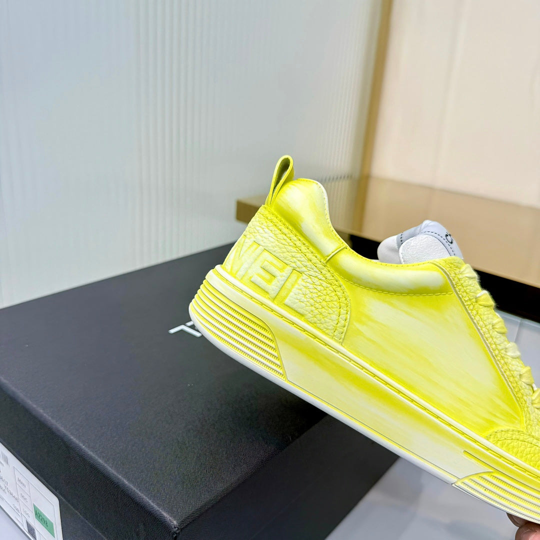 CHANEL 26S LOW-TOP SNEAKERS IN LIGHT YELLOW CALFSKIN