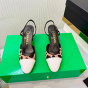 CHANEL 26S HIGH-HEEL SLINGBACKS 50 MM IN WHITE PATENT CALFSKIN WITH LIGHT PINKISH BEIGE PONY HAIR