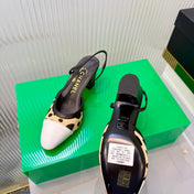 CHANEL 26S HIGH-HEEL SLINGBACKS 50 MM IN WHITE PATENT CALFSKIN WITH LIGHT YELLOW PONY HAIR