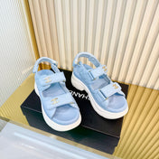 CHANEL 26S PLATFORM VELCRO SANDALS IN LIGHT BLUE LAMBSKIN