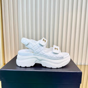 CHANEL 26S PLATFORM VELCRO SANDALS IN WHITE LAMBSKIN