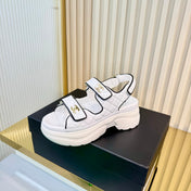 CHANEL 26S PLATFORM VELCRO SANDALS IN WHITE MIX BLACK LAMBSKIN