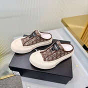 CHANEL 26S MULE SNEAKERS IN BROWN DIAMOND-PATTERNED WOVEN DENIM FABRIC STYLE 1