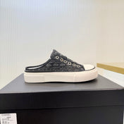 CHANEL 26S MULE SNEAKERS IN GREY DIAMOND-PATTERNED WOVEN DENIM FABRIC