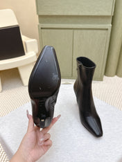 YSL 25S HEELED ANKLE BOOTS 75 MM IN BLACK LAMBSKIN