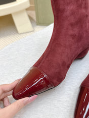 ALAIA 26S ANKLE BOOTS IN DARK RED SUEDE AND GLOSSY CALFSKIN